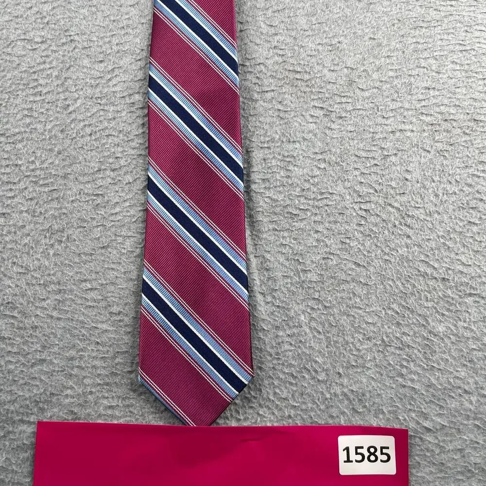 Jos A Bank Traveler Necktie Stain Resistant Silk Pink Blue Striped Tie